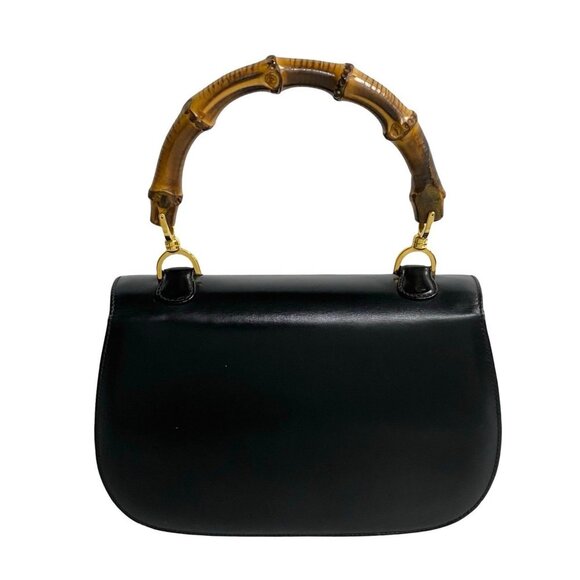 GUCCI Black Leather Bamboo Tote Bag - Picture 4 of 9